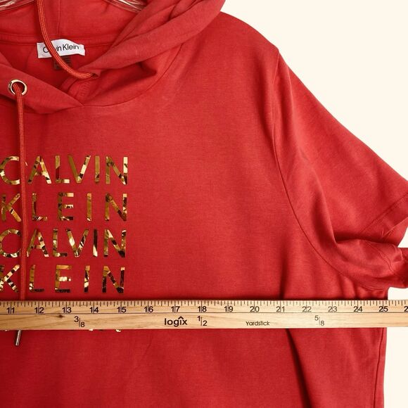 Calvin Klein Hooded Sweatshirt Dress 2X Pink Short Sleeve Relaxed - Picture 3 of 7